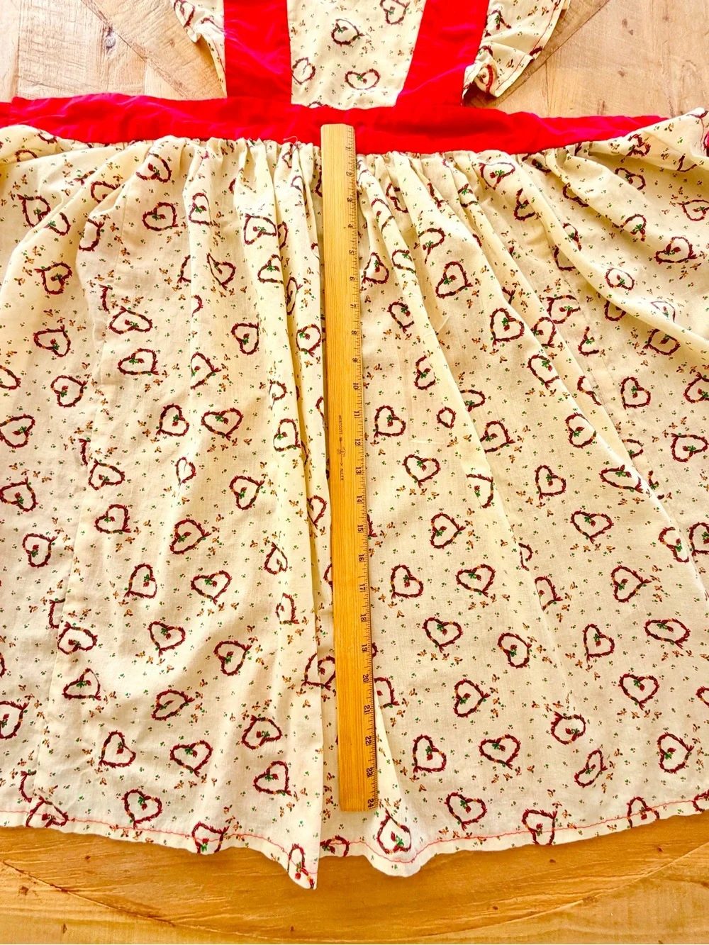 Kids Cream Heart-Print Apron Costume with Red Trim